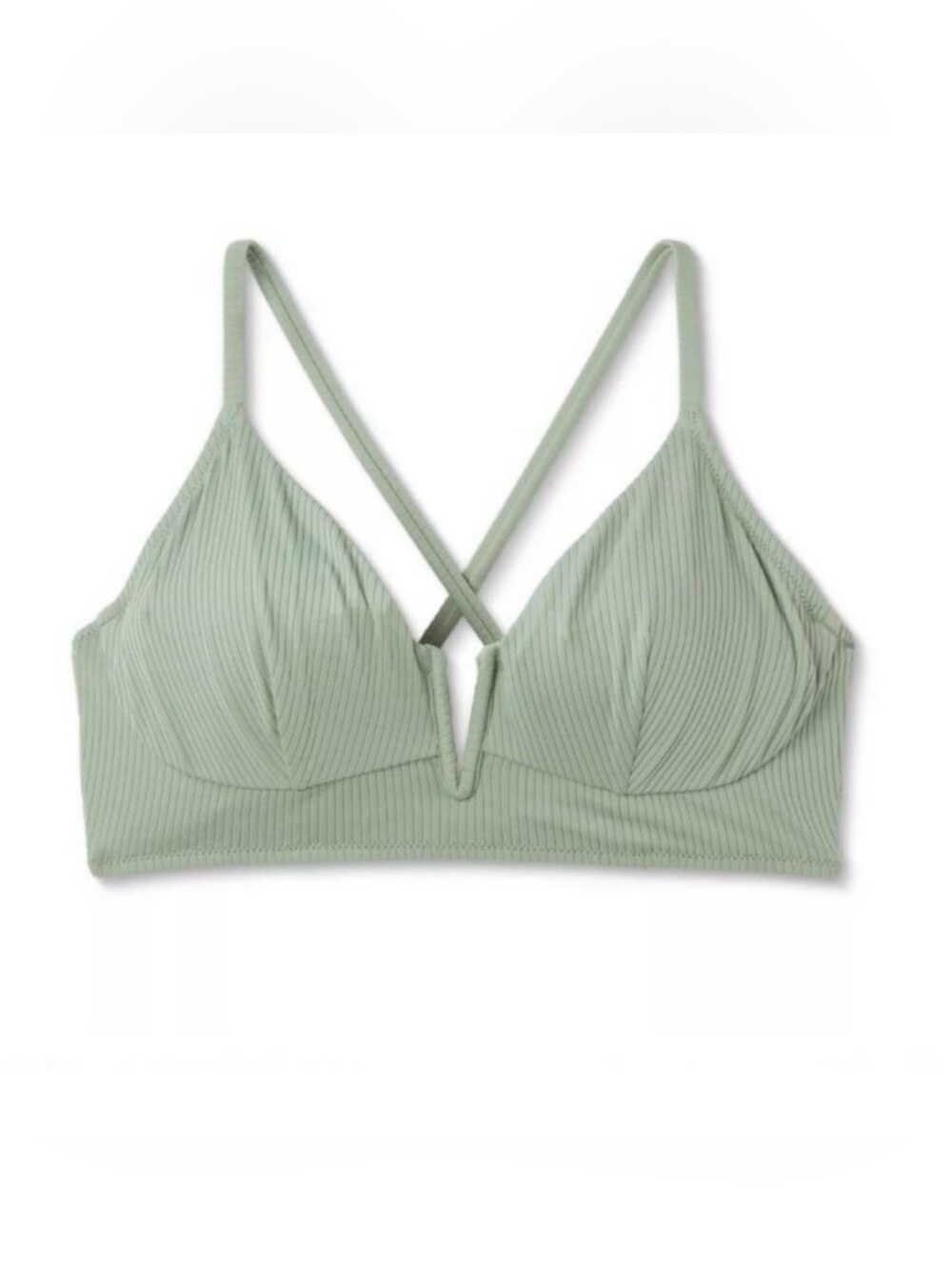 Shade & Shore Ribbed Bikini Top in Sage Green